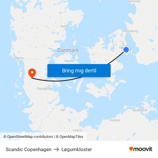 Scandic Copenhagen to Løgumkloster map