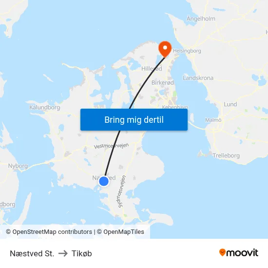 Næstved St. to Tikøb map
