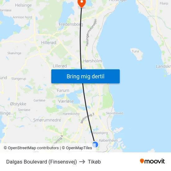 Dalgas Boulevard (Finsensvej) to Tikøb map