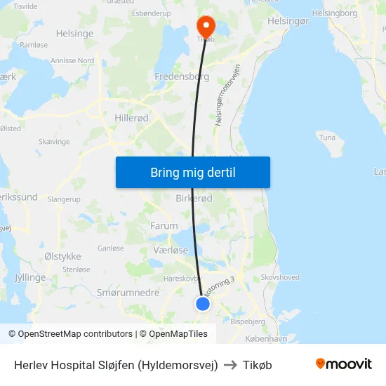 Herlev Hospital Sløjfen (Hyldemorsvej) to Tikøb map