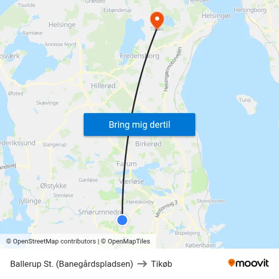 Ballerup St. (Banegårdspladsen) to Tikøb map
