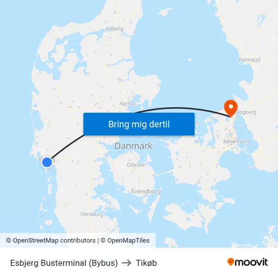 Esbjerg Busterminal (Bybus) to Tikøb map