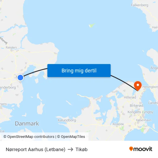Nørreport Aarhus (Letbane) to Tikøb map