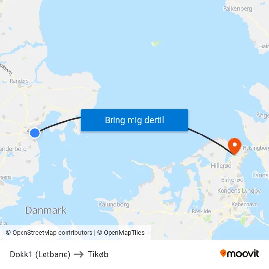 Dokk1 (Letbane) to Tikøb map