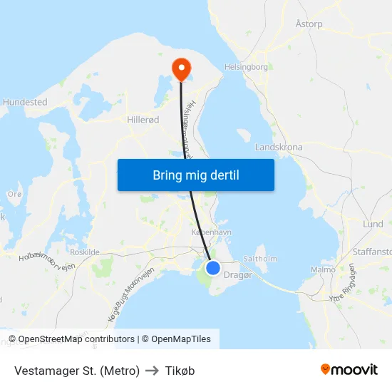 Vestamager St. (Metro) to Tikøb map