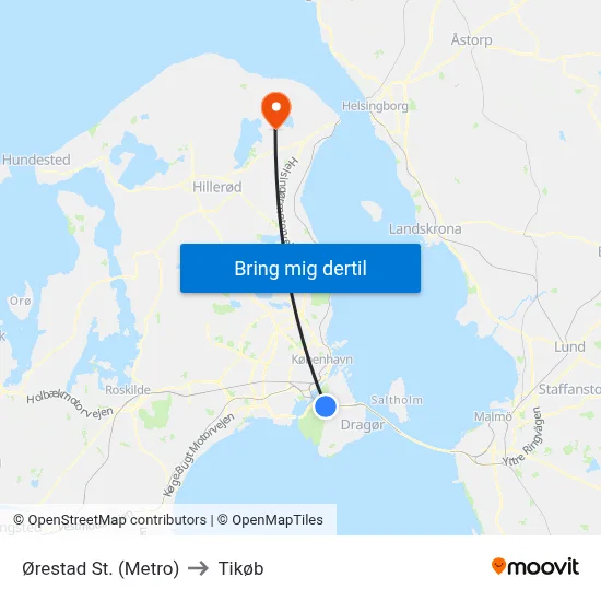 Ørestad St. (Metro) to Tikøb map