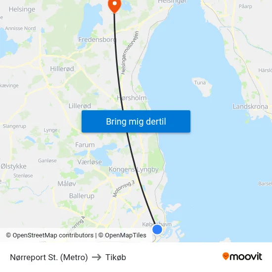 Nørreport St. (Metro) to Tikøb map