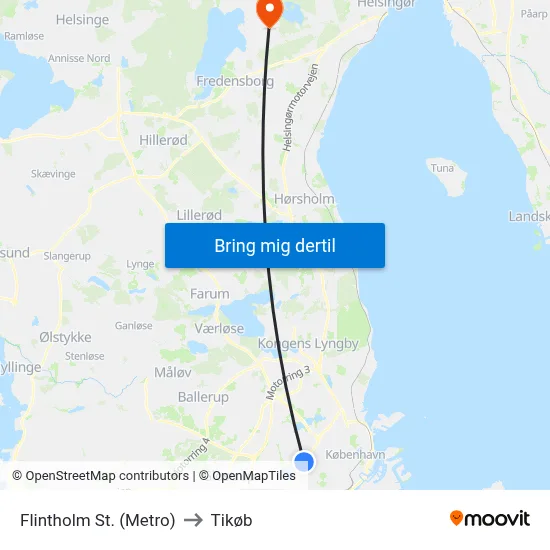 Flintholm St. (Metro) to Tikøb map