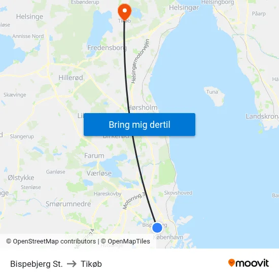 Bispebjerg St. to Tikøb map