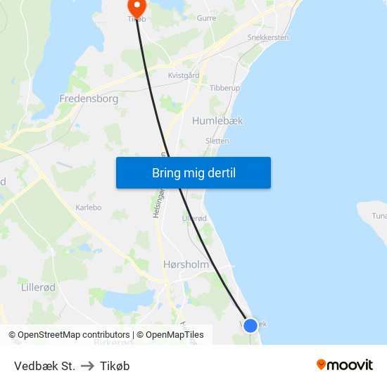Vedbæk St. to Tikøb map
