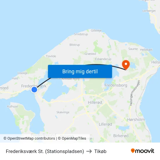 Frederiksværk St. (Stationspladsen) to Tikøb map