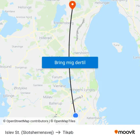 Islev St. (Slotsherrensvej) to Tikøb map