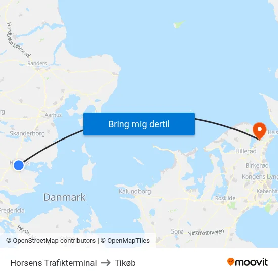 Horsens Trafikterminal to Tikøb map
