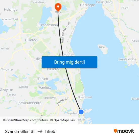 Svanemøllen St. to Tikøb map