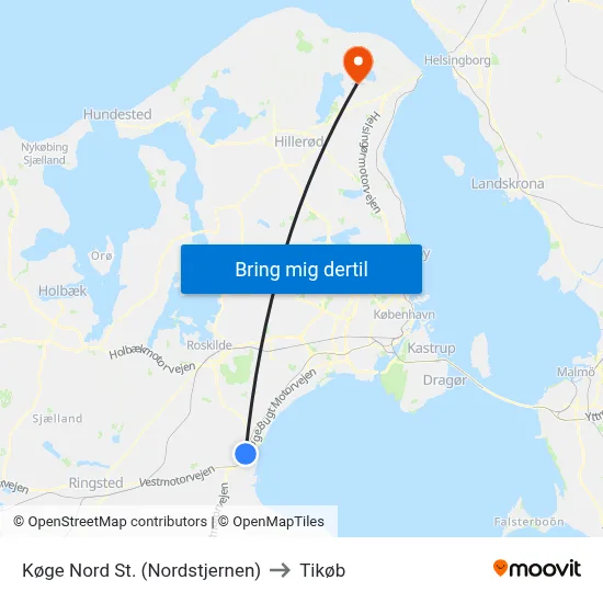 Køge Nord St. (Nordstjernen) to Tikøb map