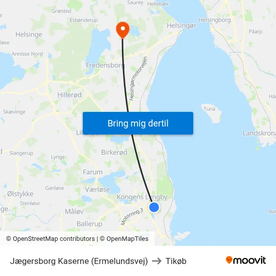 Jægersborg Kaserne (Ermelundsvej) to Tikøb map