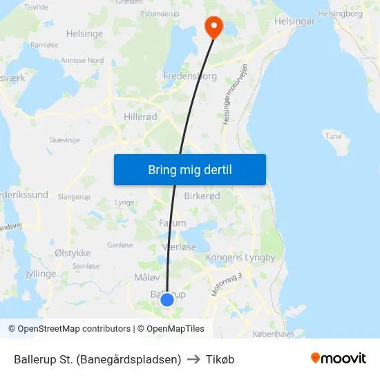 Ballerup St. (Banegårdspladsen) to Tikøb map
