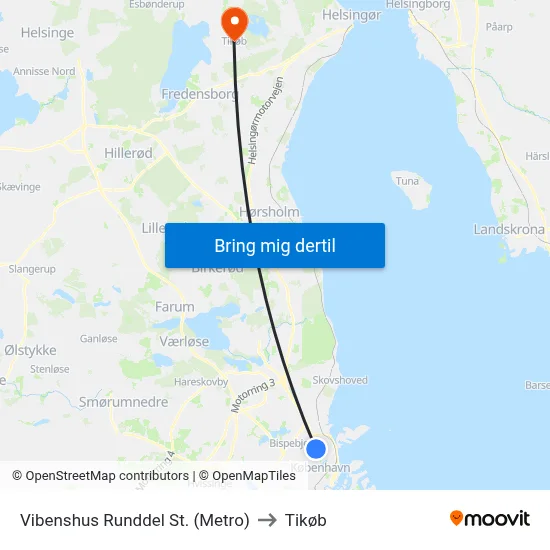 Vibenshus Runddel St. (Metro) to Tikøb map