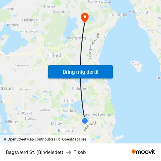 Bagsværd St. (Bindeledet) to Tikøb map