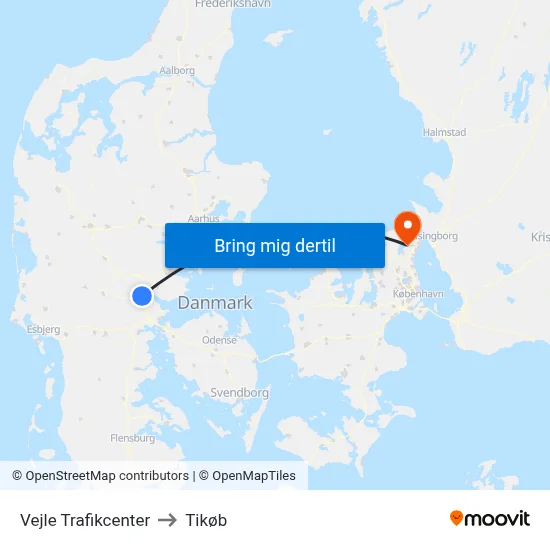 Vejle Trafikcenter to Tikøb map