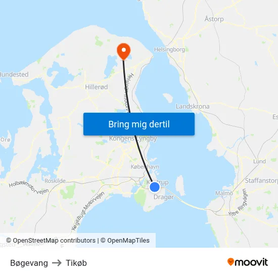 Bøgevang to Tikøb map