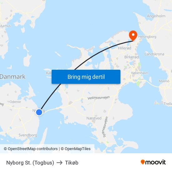 Nyborg St. (Togbus) to Tikøb map