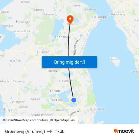 Grønnevej (Virumvej) to Tikøb map