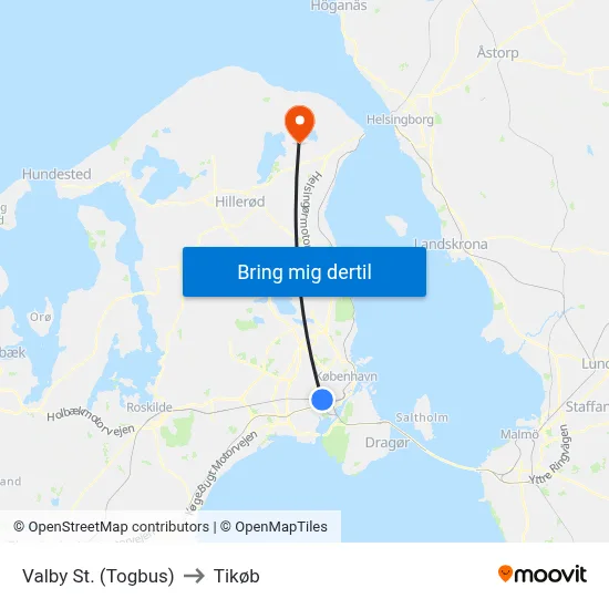 Valby St. (Togbus) to Tikøb map