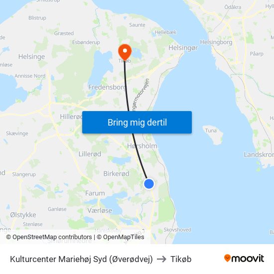 Kulturcenter Mariehøj Syd (Øverødvej) to Tikøb map