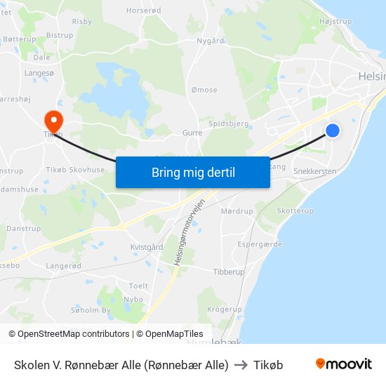 Skolen V. Rønnebær Alle (Rønnebær Alle) to Tikøb map