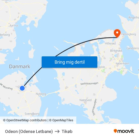 Odeon (Odense Letbane) to Tikøb map