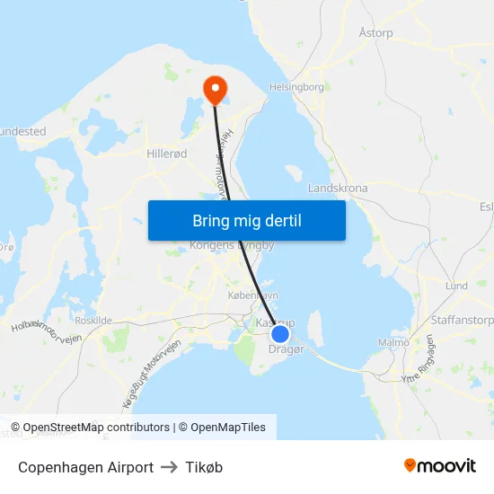Copenhagen Airport to Tikøb map