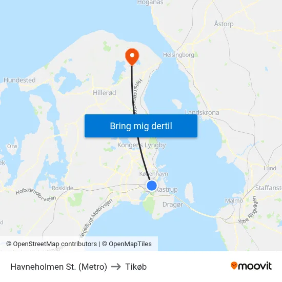 Havneholmen St. (Metro) to Tikøb map