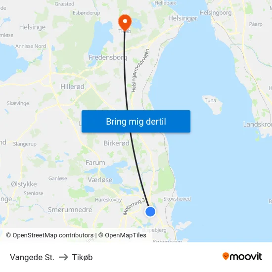 Vangede St. to Tikøb map