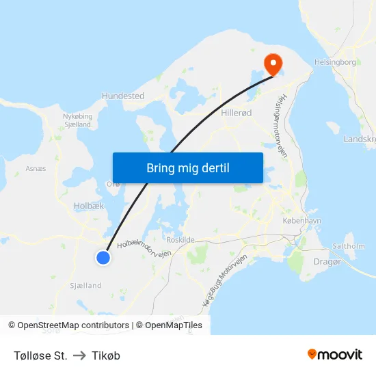 Tølløse St. to Tikøb map