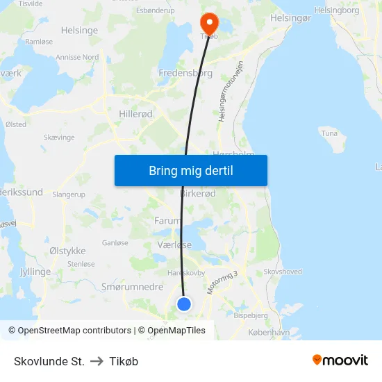 Skovlunde St. to Tikøb map