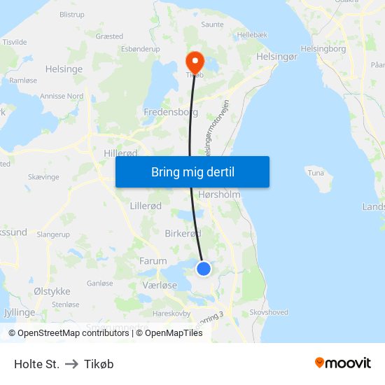 Holte St. to Tikøb map