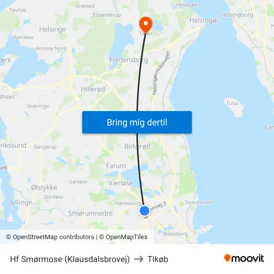 Hf Smørmose (Klausdalsbrovej) to Tikøb map