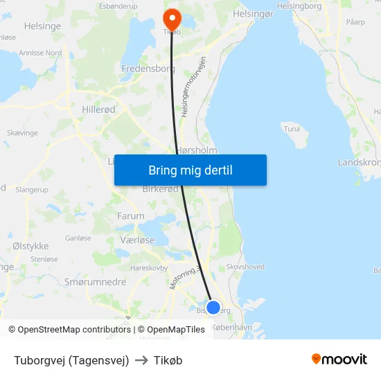 Tuborgvej (Tagensvej) to Tikøb map