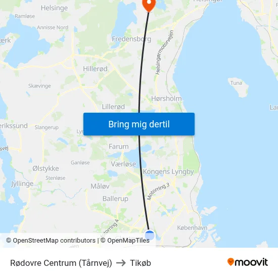 Rødovre Centrum (Tårnvej) to Tikøb map