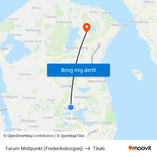 Farum Midtpunkt (Frederiksborgvej) to Tikøb map