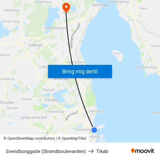Svendborggade (Strandboulevarden) to Tikøb map