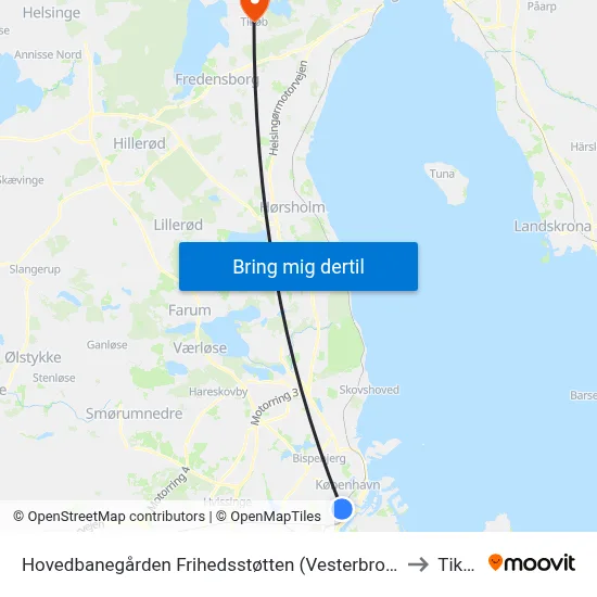 Hovedbanegården Frihedsstøtten (Vesterbrogade) to Tikøb map