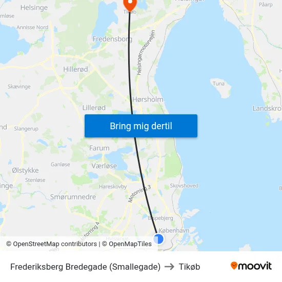 Frederiksberg Bredegade (Smallegade) to Tikøb map
