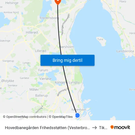 Hovedbanegården Frihedsstøtten (Vesterbrogade) to Tikøb map