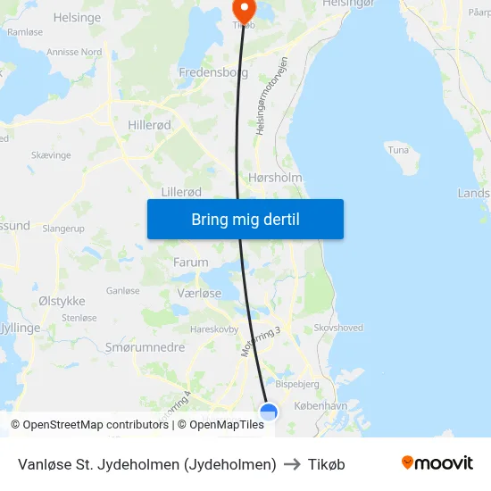 Vanløse St. Jydeholmen (Jydeholmen) to Tikøb map