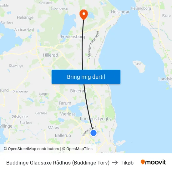 Buddinge Gladsaxe Rådhus (Buddinge Torv) to Tikøb map