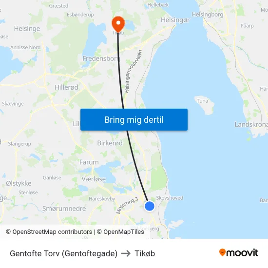 Gentofte Torv (Gentoftegade) to Tikøb map