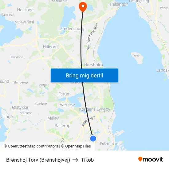 Brønshøj Torv (Brønshøjvej) to Tikøb map