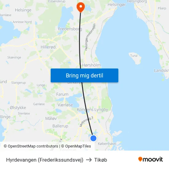 Hyrdevangen (Frederikssundsvej) to Tikøb map